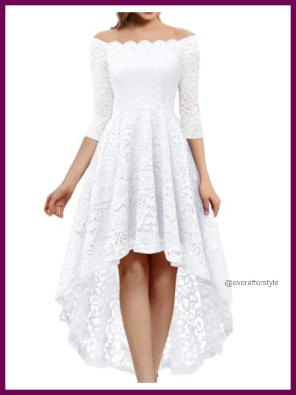 Lace Off Shoulder High Low Formal Wedding Guest Dress